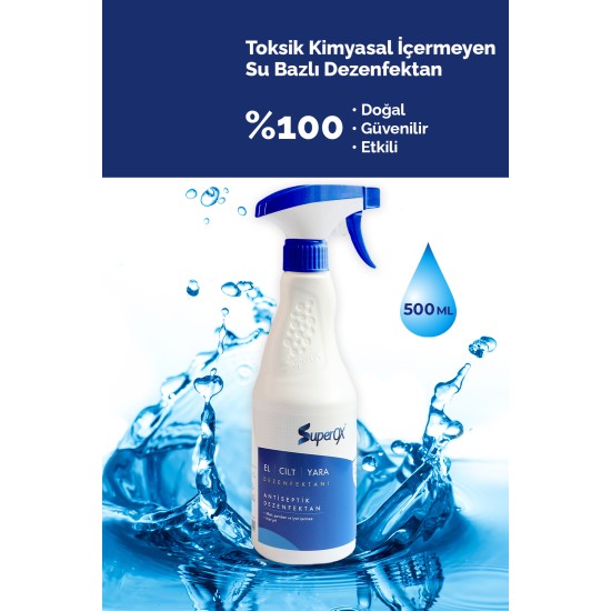Superox Hipokloröz (HoCl) Alkolsüz El Cilt ve Yara Çevresi Dezenfektanı 500ml Superox Hipokloröz (HoCl) Alkolsüz El Cilt ve Yara Çevresi Dezenfektanı 500ml